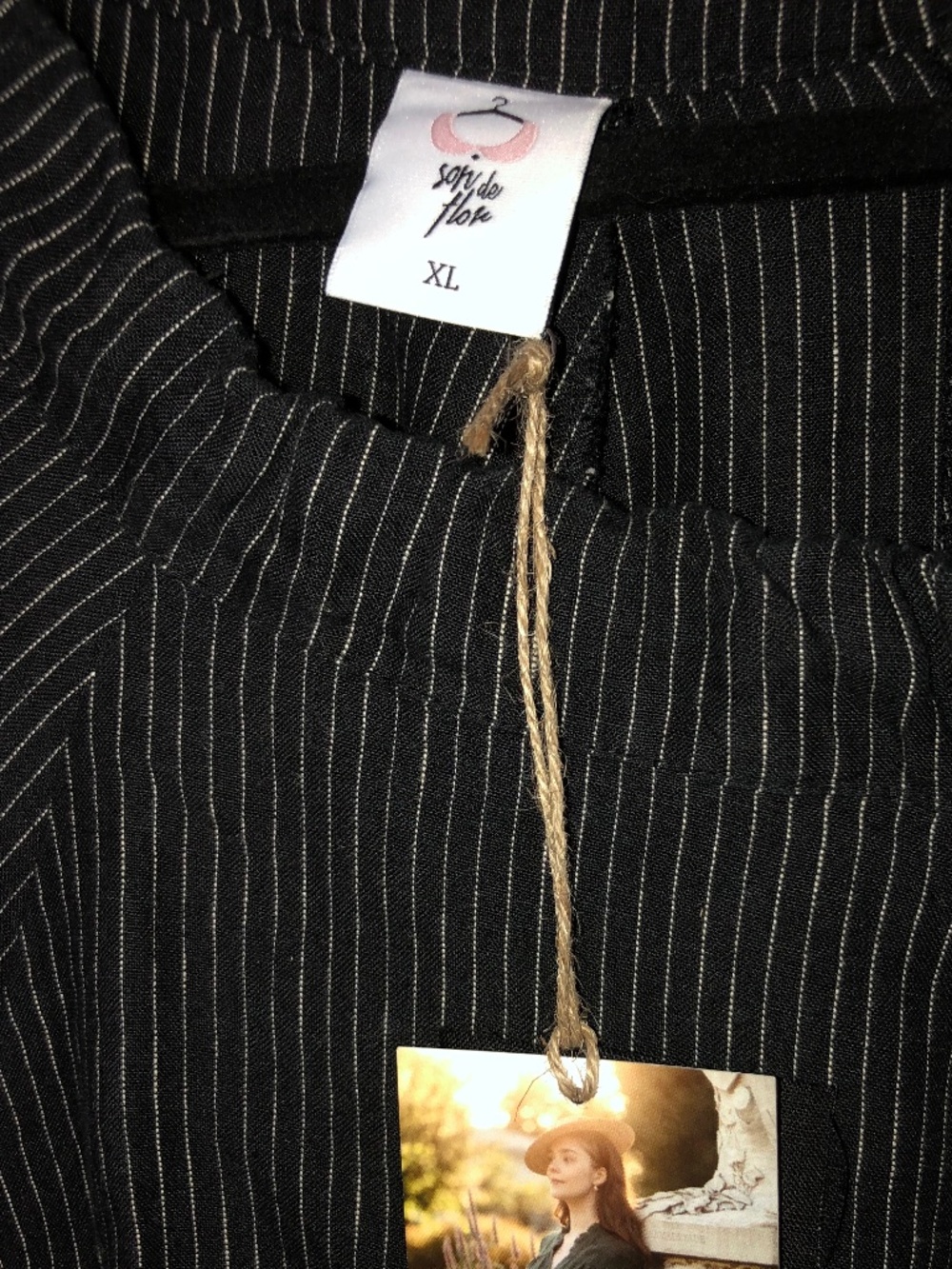 SON DE FLOR PINSTRIPE 100% LINEN MIDI CIRCLE SKIRT - XL - Picture 5 of 6